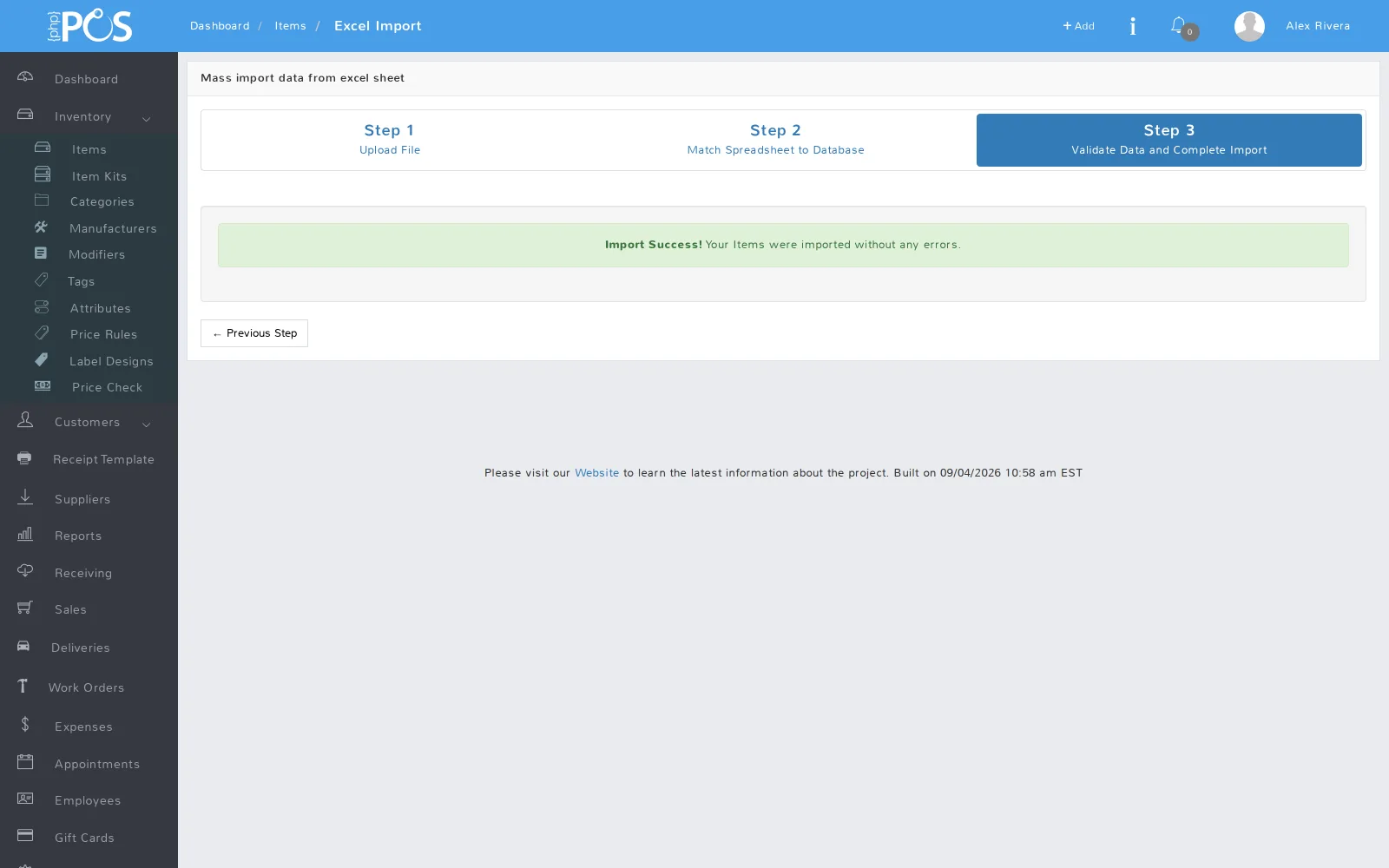 Step 3 of the item import wizard reporting a successful import of a WooCommerce product export